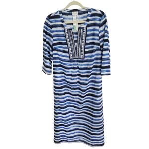 Tommy Bahama Rio Stripe Midi Dress Blue White Sequin V Neck‎ Semi Sheer Small